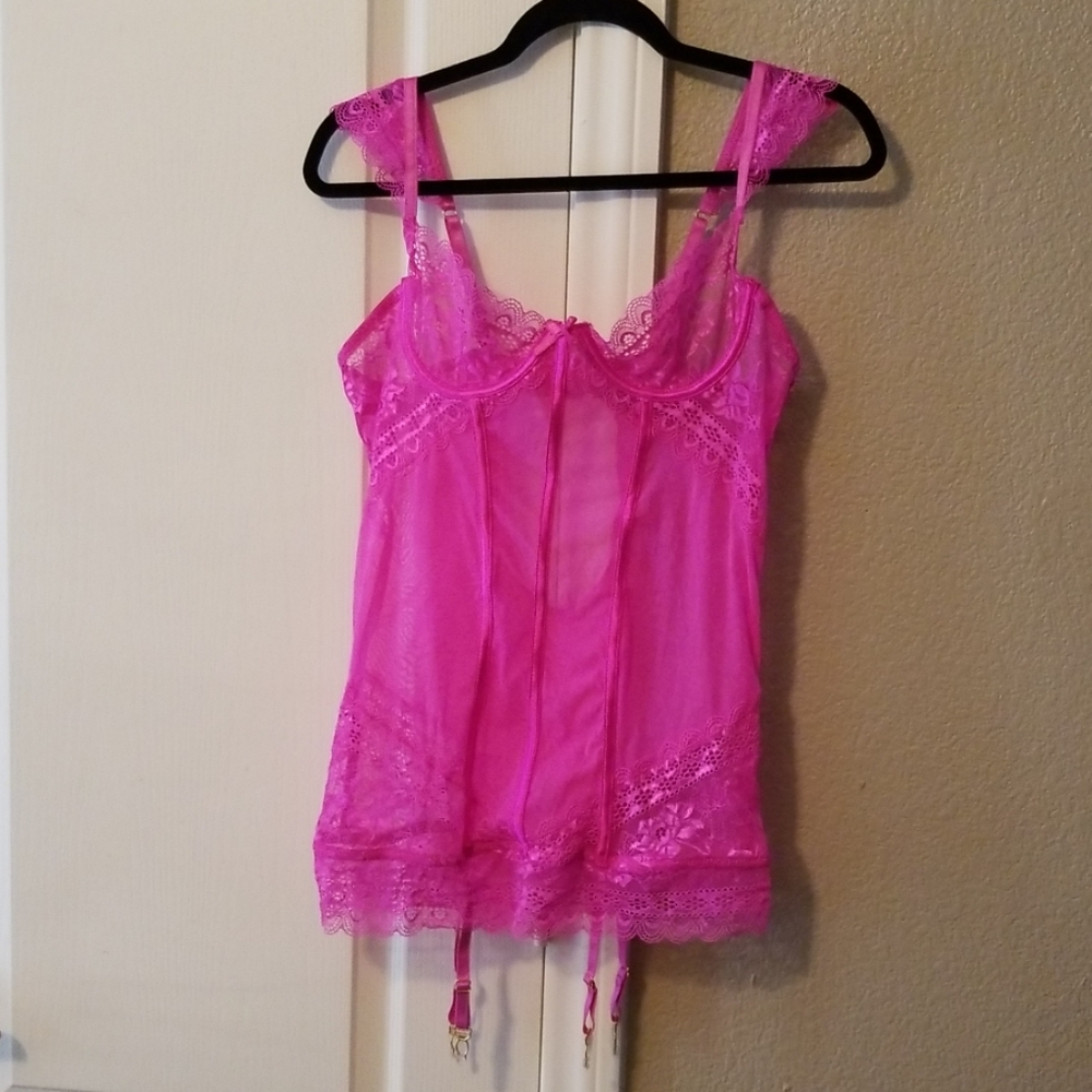 Hot pink lace see through lingerie